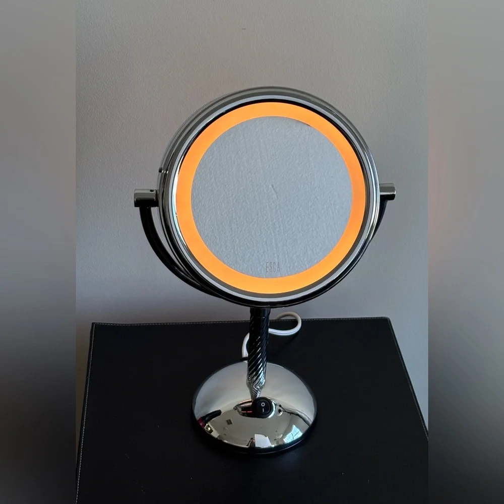 Elegant Silver Vanity Mirror, Lighted Makeup Mirror, 1X/5X Magnifying Mirror